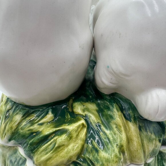 Pair of Bunny on top an  ITALIAN CACHEPOT Easter spring large read white green - Picture 7 of 16